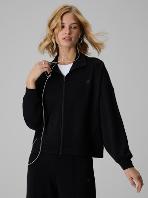 4F Bluza dresowa loose bez kaptura damska - czarna
