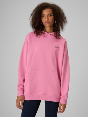 4F Bluza dresowa loose z kapturem damska - różowa