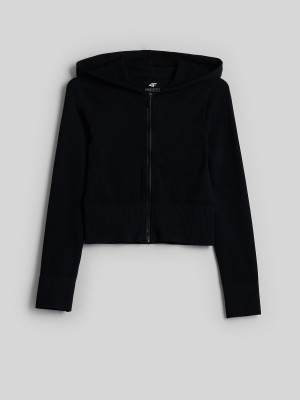 4F Bluza dresowa slim z kapturem damska - czarna