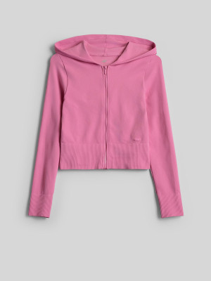 4F Bluza dresowa slim z kapturem damska - różowa