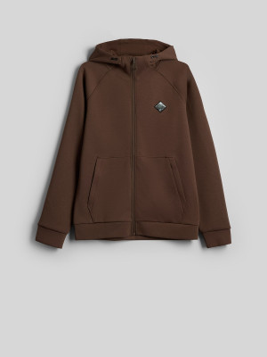4F Bluza dresowa regular z kapturem męska - brązowa