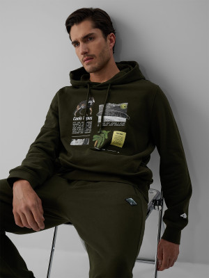 4F Bluza dresowa regular z kapturem męska - khaki