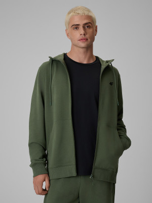4F Bluza dresowa regular z kapturem męska - oliwkowa