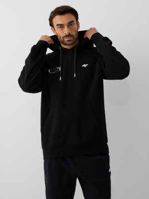 4F Bluza dresowa loose z kapturem męska - czarna
