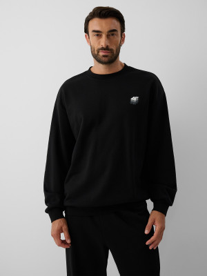 4F Bluza dresowa loose bez kaptura męska - czarna