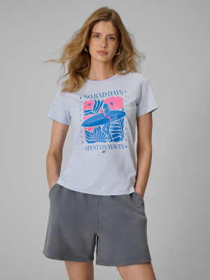 4F T-shirt regular z nadrukiem damski - niebieski