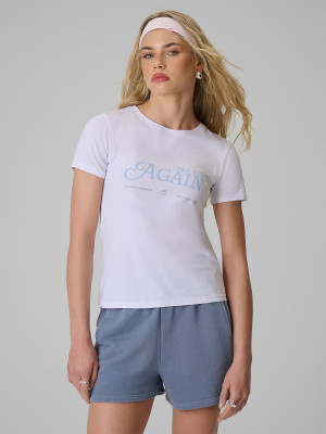 4F T-shirt slim z nadrukiem damski - biały