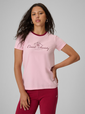 4F T-shirt regular z nadrukiem damski - różowy