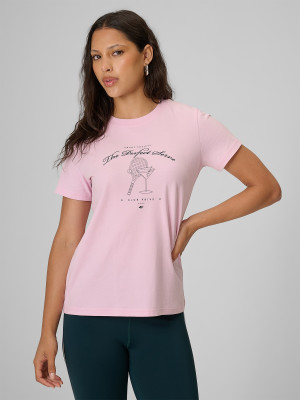 4F T-shirt regular z nadrukiem damski - różowy