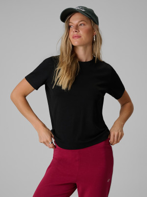 4F T-shirt regular gładki damski - czarny
