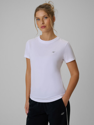 4F T-shirt regular gładki damski - biały