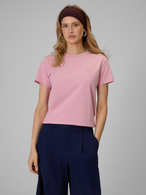 4F T-shirt regular gładki damski - różowy