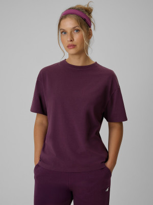 4F T-shirt loose gładki damski - fioletowy