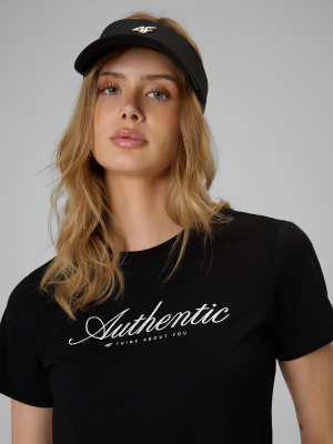 4F T-shirt regular z nadrukiem damski - czarny