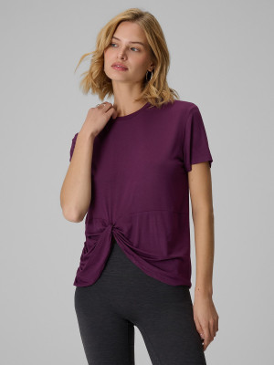 4F T-shirt regular z marszczeniem i modalem damski - fioletowy