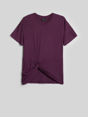 4F T-shirt regular z marszczeniem i modalem damski - fioletowy