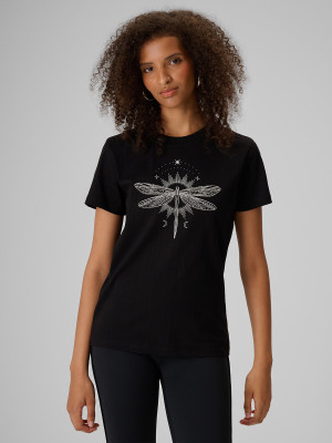 4F T-shirt regular z nadrukiem damski - czarny