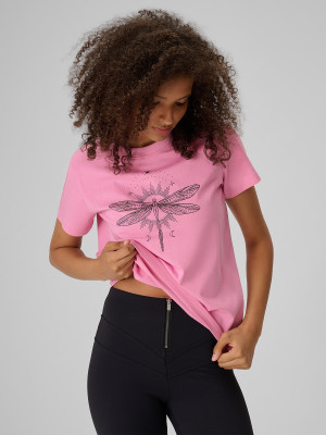 4F T-shirt regular z nadrukiem damski - różowy
