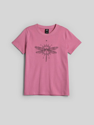 4F T-shirt regular z nadrukiem damski - różowy
