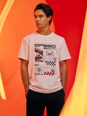 4F T-shirt regular z nadrukiem męski - biały