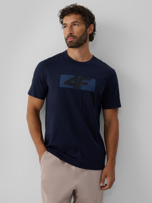 4F T-shirt regular z nadrukiem męski - granatowy