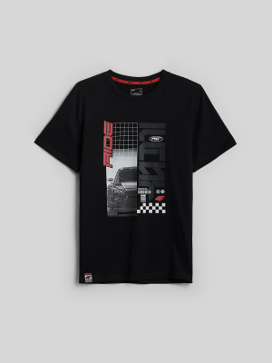 4F T-shirt regular z nadrukiem męski - czarny