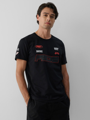 4F T-shirt slim z nadrukiem męski - czarny