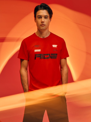 4F T-shirt slim z nadrukiem męski - czerwony