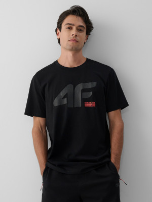 4F T-shirt regular z nadrukiem męski - czarny
