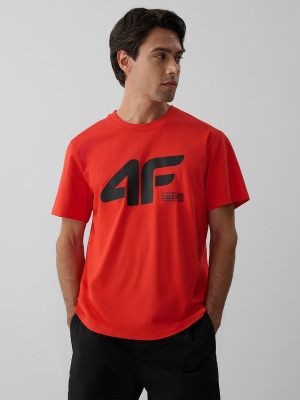 4F T-shirt regular z nadrukiem męski - czerwony