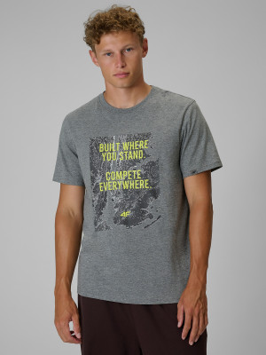 4F T-shirt regular z nadrukiem męski - szara
