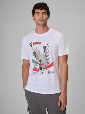 4F T-shirt regular z nadrukiem męski - biały