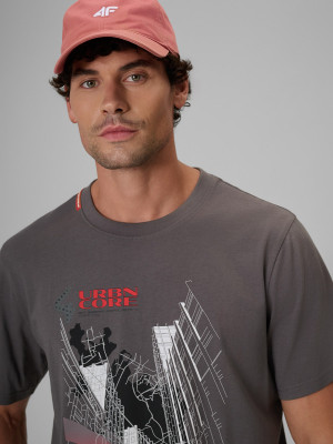 4F T-shirt regular z nadrukiem męski - szary