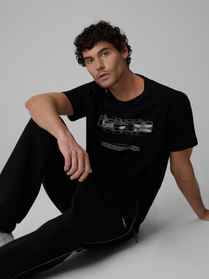 4F T-shirt regular z nadrukiem męski - czarny