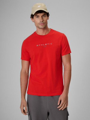 4F T-shirt slim z nadrukiem męski - czerwony