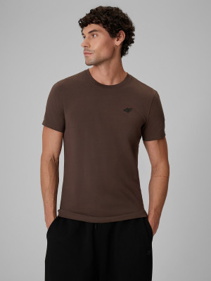 4F T-shirt regular gładki męski - brązowy