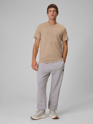 4F T-shirt regular z nadrukiem męski - beżowy