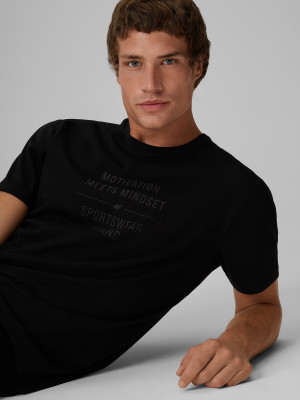 4F T-shirt regular z nadrukiem męski - czarny