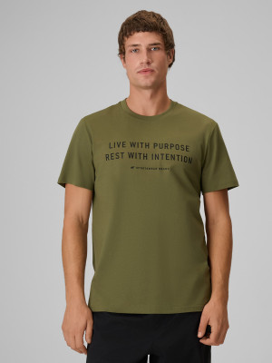 4F T-shirt regular z nadrukiem męski - khaki