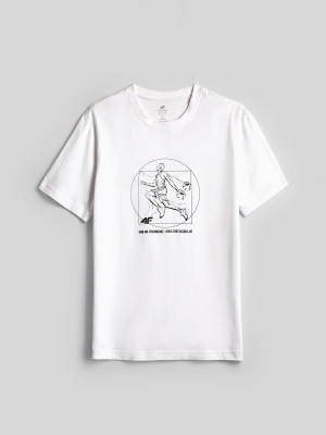 4F T-shirt regular z nadrukiem męski - biały