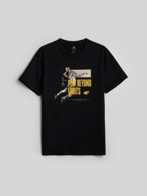 4F T-shirt regular z nadrukiem męski - czarny