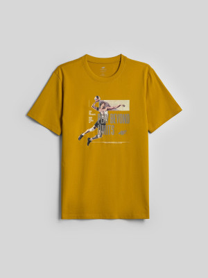 4F T-shirt regular z nadrukiem męski - żółty