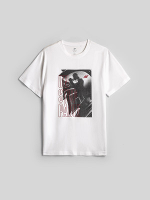 4F T-shirt regular z nadrukiem męski - biały