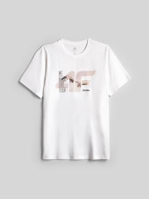 4F T-shirt regular z nadrukiem męski - biały