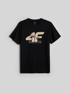4F T-shirt regular z nadrukiem męski - czarny