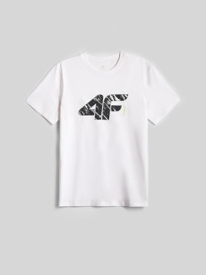 4F T-shirt regular z nadrukiem męski - biały