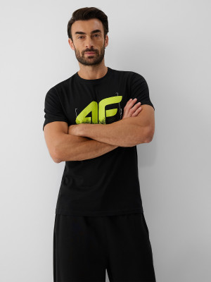 4F T-shirt regular z nadrukiem męski - czarny