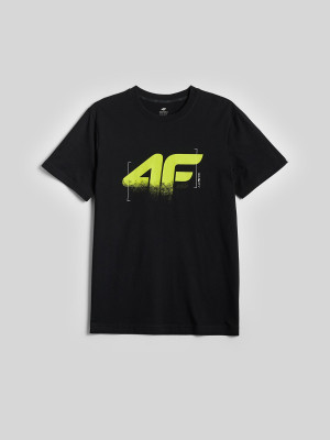 4F T-shirt regular z nadrukiem męski - czarny