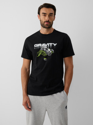 4F T-shirt regular z nadrukiem męski - czarny
