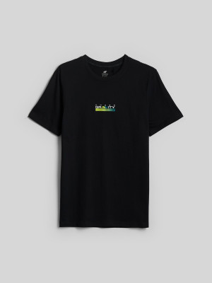 4F T-shirt regular z nadrukiem męski - czarny